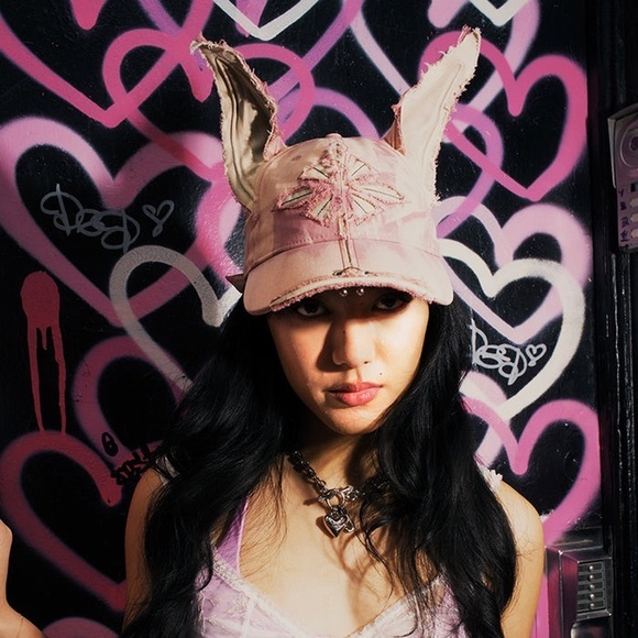GENZERO The dog ear‎ cross pink distressed baseball cap main image 10
